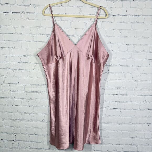 Mini Dress Women Size 2X Rose Gold Empire Babydoll Silky Satin Party Night Y2K - Picture 1 of 11